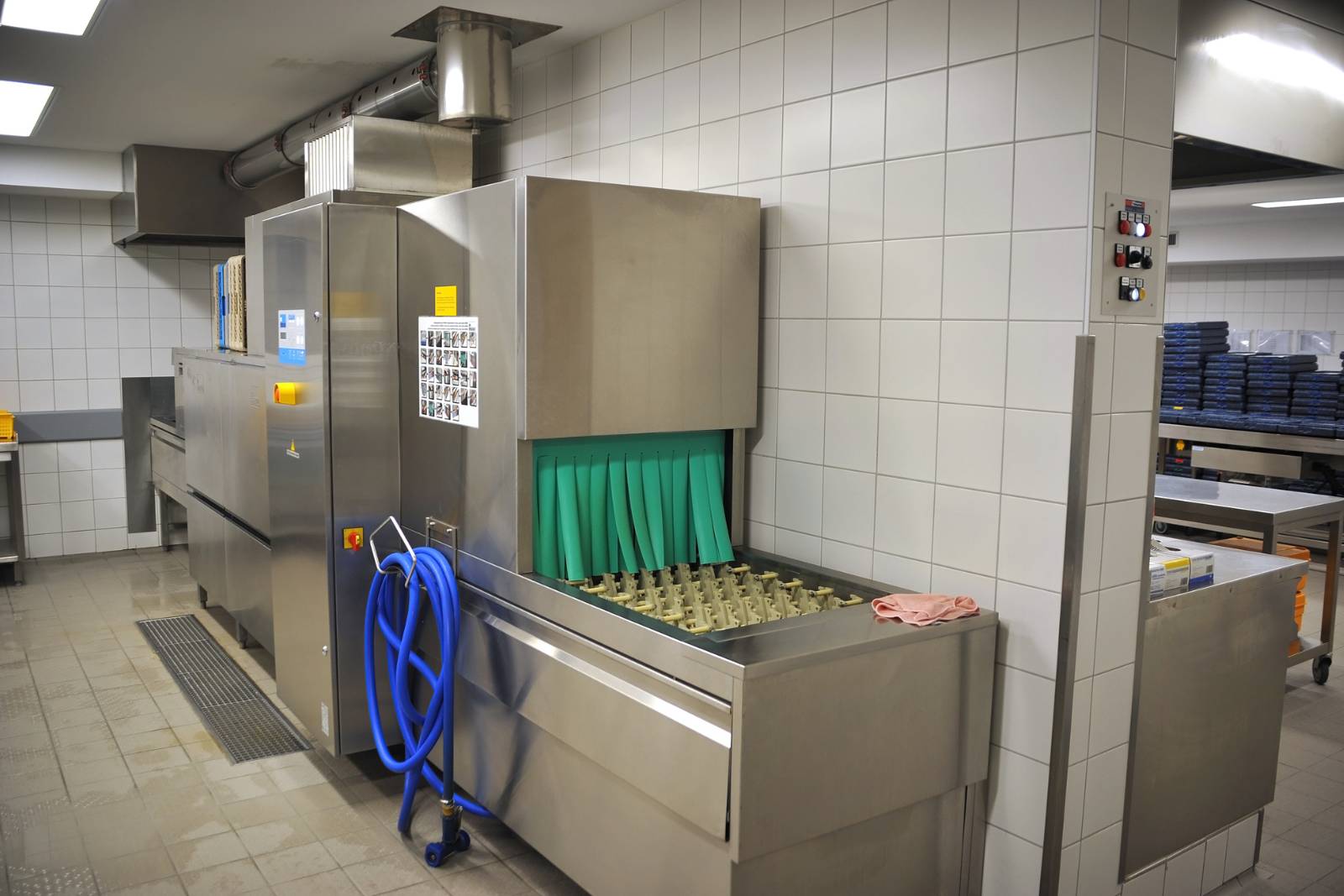 Cleaning supplies in a commercial kitchen