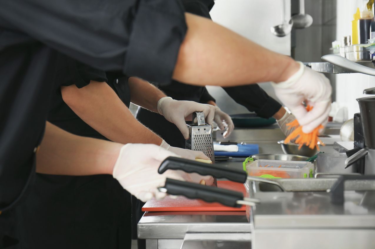 Restaurant workers with gloves