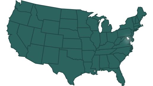 Map of the United States highlighting Washington DC